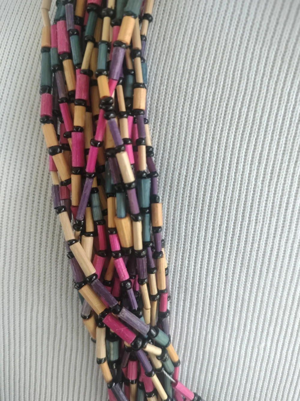 Multistrand Pink, Black & Blue Beaded Necklace Vintage 24